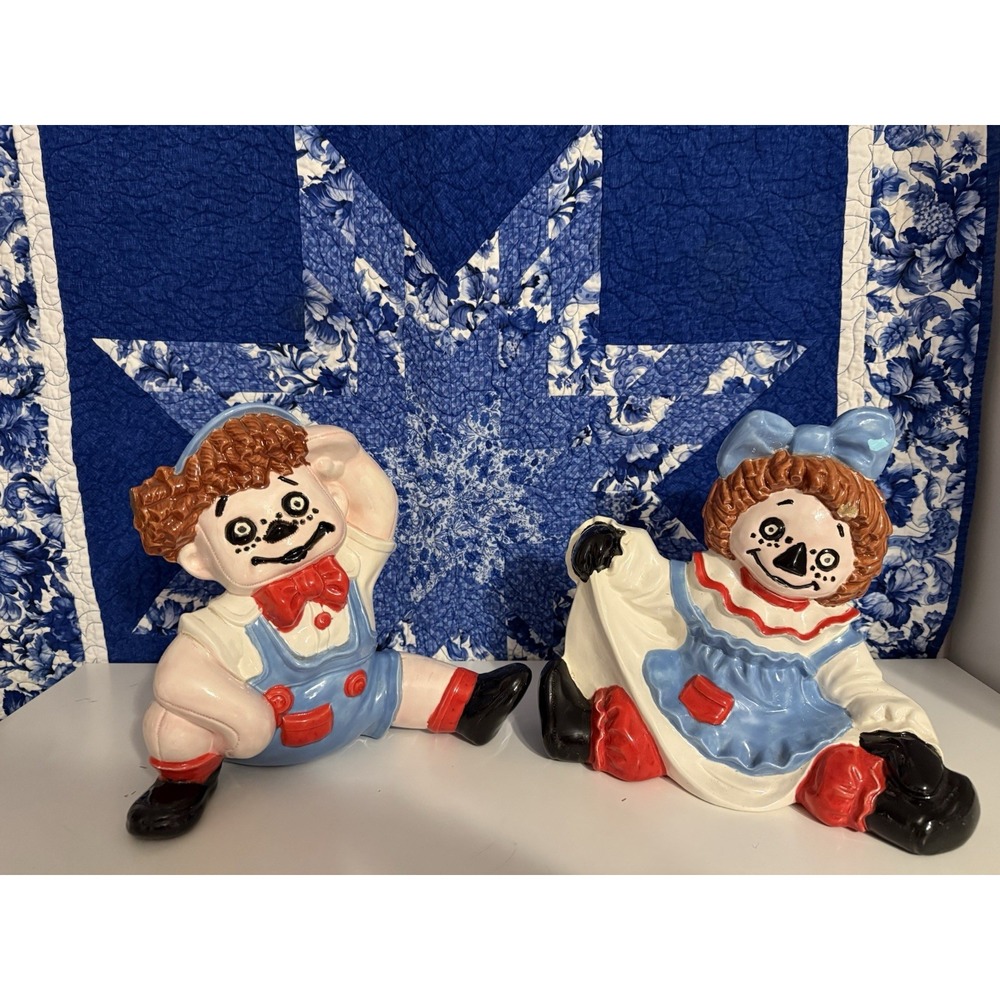 Vintage Byron Mold Raggedy Ann Andy Ceramic Dolls Creepy Granny Core Halloween